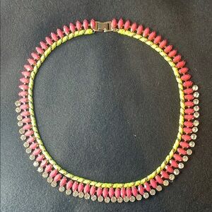 Vibrant Pink and Green Choker Necklace with Circular Design